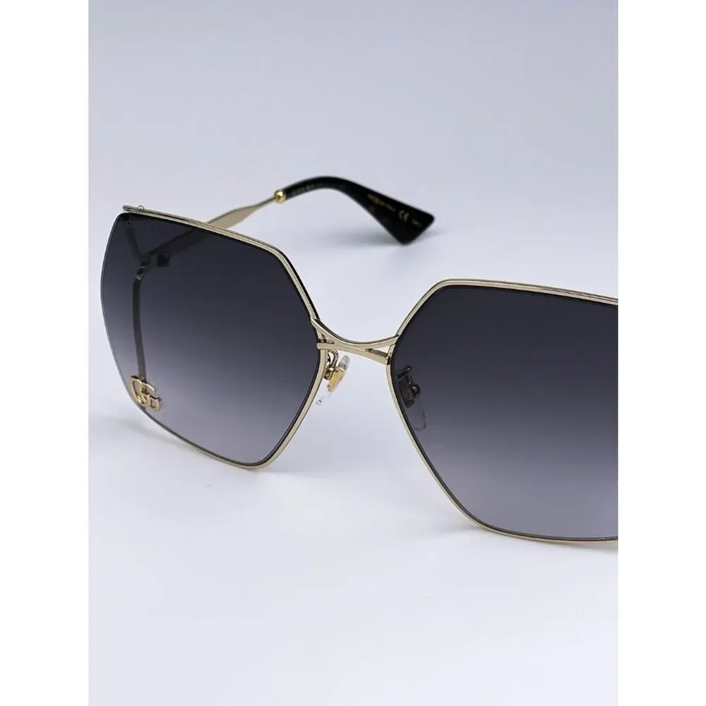NEW Gucci Logo GG0817S 006 Gold Gray Geometric Oversized Metal Women Sunglasses - Picture 4 of 11